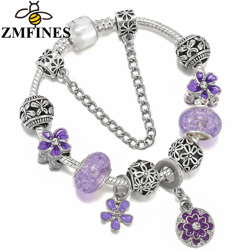 

Plant Flowers Crystal DIY Charm Bracelet For Women With Butterfly Charms Beads Pendants High-Quality Jewelry Dropshipping