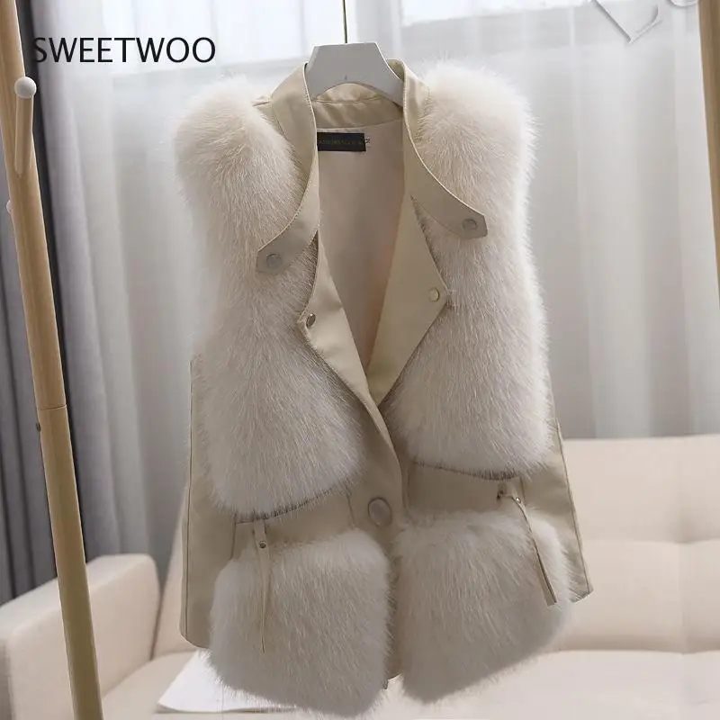 High Quality Imitation Fox Fur Vest Jacket Women Fur Vest Jacket 2021 Winter Waistcoat Long Fur Vest Female Vestcoat Sleeveless