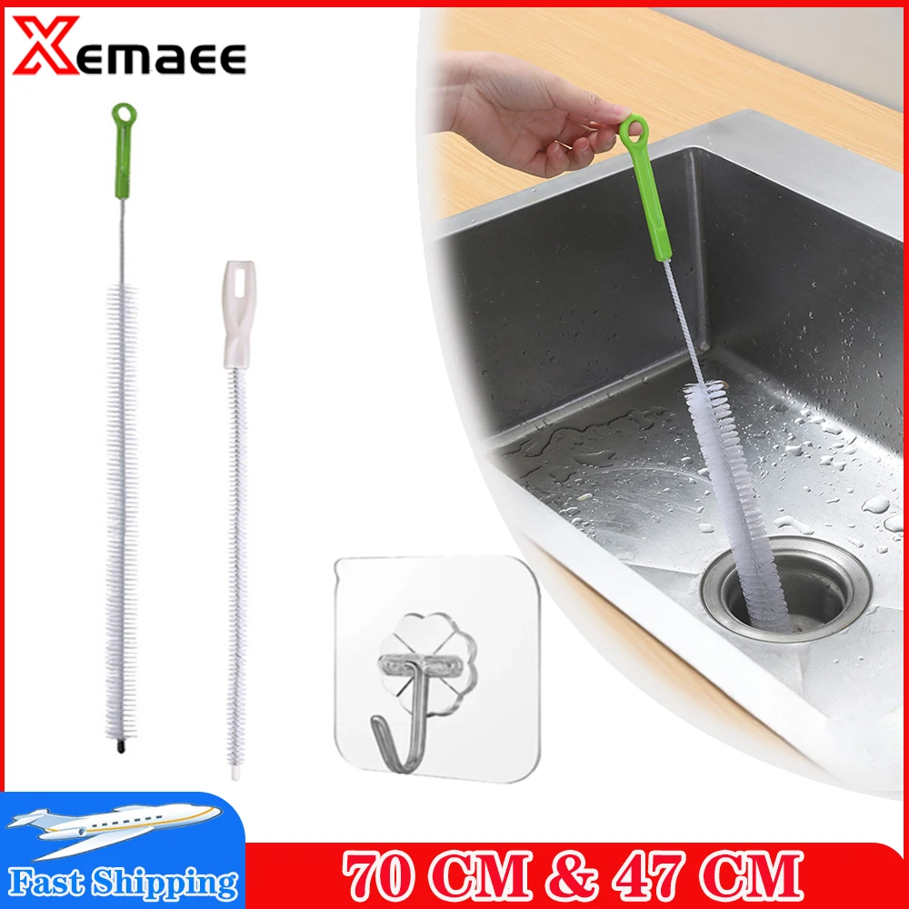 

47/70CM Pipe Unclogging Brush Bathroom Hair Sewer Sink Cleaning Brush Flexible Cleaner Sewer Blockage Plug Hole Cleaner Tool