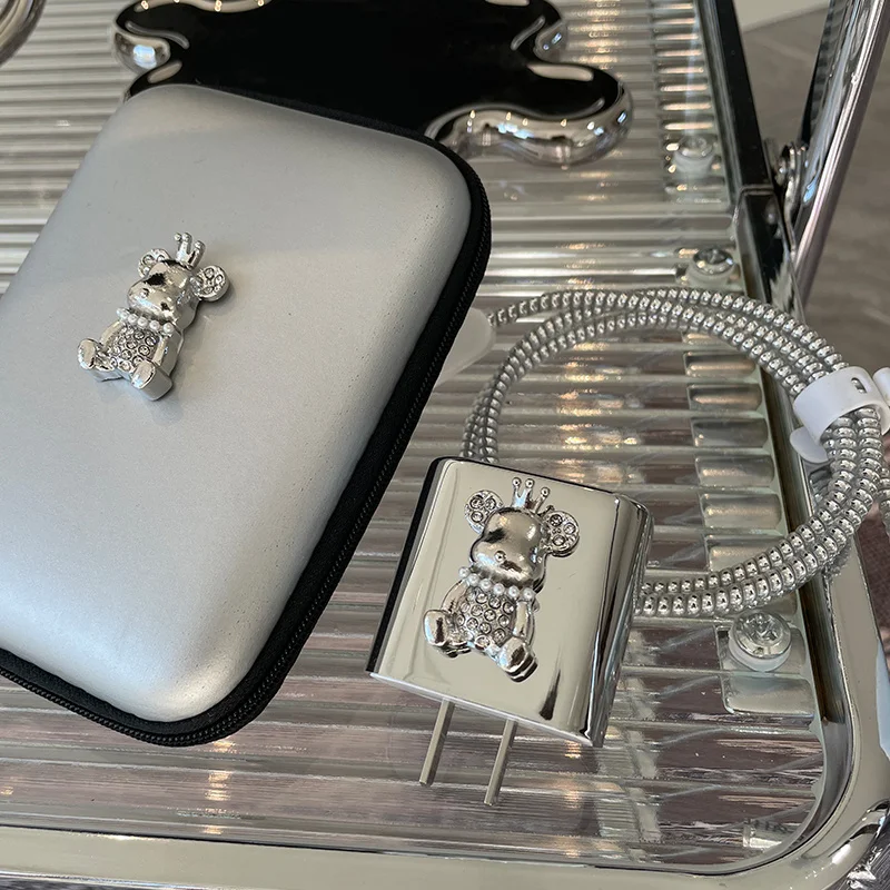 

Роскошный Бриллиантовый Медведь Мягкий силиконовый чехол для зарядного устройства для IPhone 11 12 18 Вт-20 Вт Быстрая зарядка Гальваническое зар...