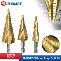1pc hss spiral grooved titanium coated step drill bit high speed steel metal wood hole cutter cone drilling tool 4 12mm 4 20mm