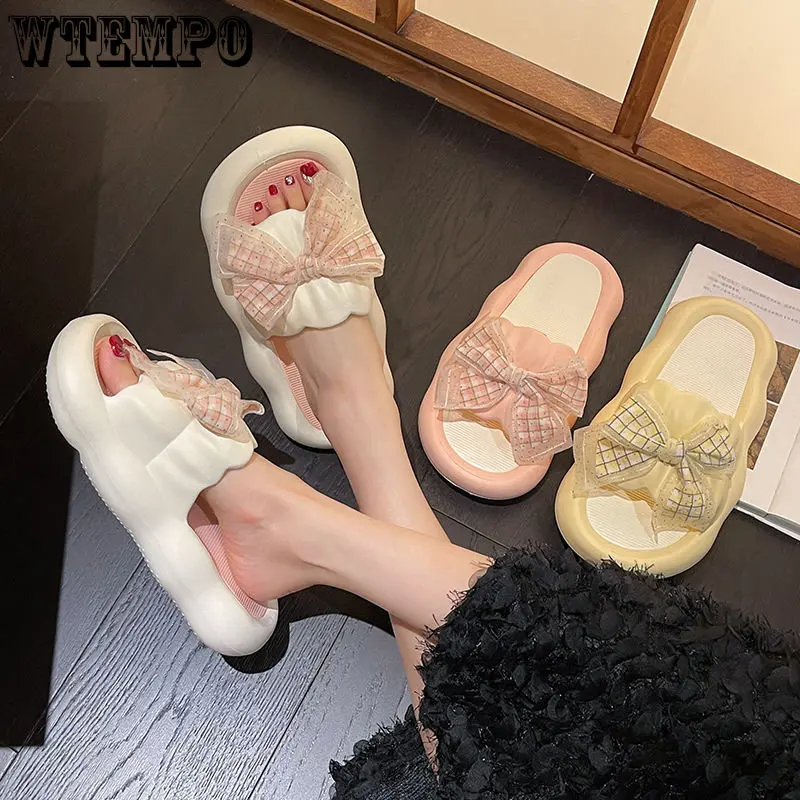 WTEMPO Summer Thick Bow Tie Slippers Fashion Women Indoor Home Sandals Bathroom Slides Non-slip Soft House Slippers Dropshipping