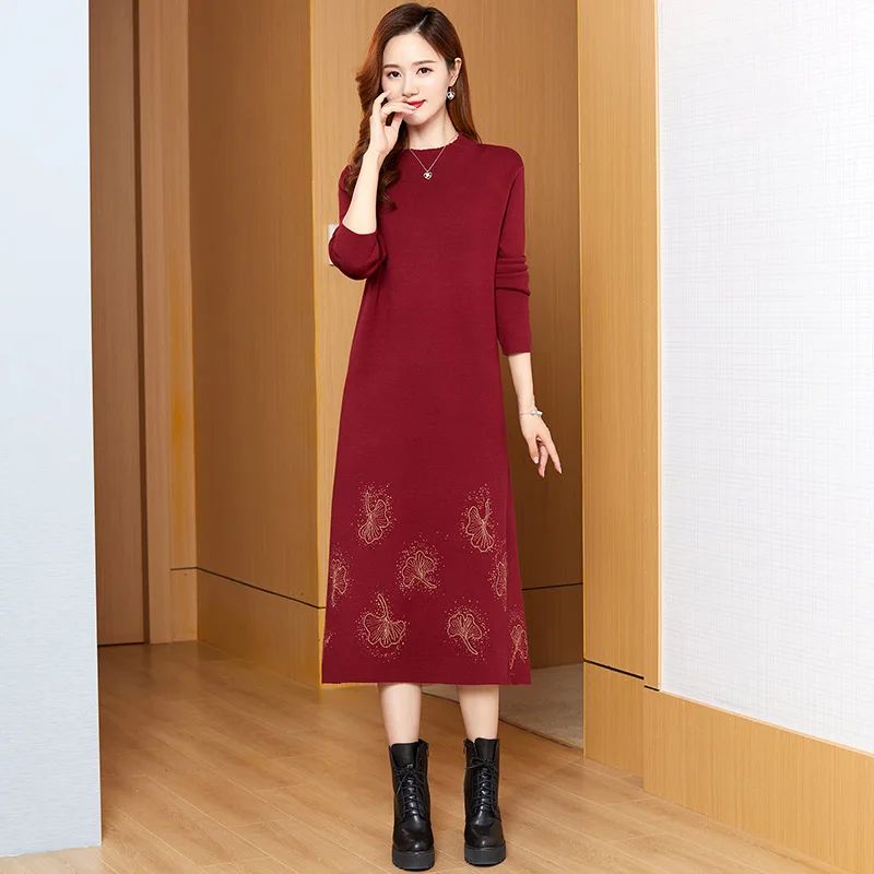 ZUO MAN RU Autumn and Winter 2022 New Loose Large Knitted Jacquard Lady Dress European Bright Silk Long Dress Knitted Skirt