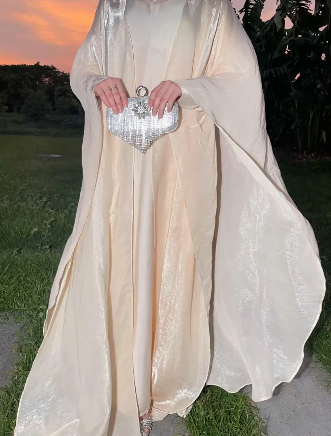 Новый комплект Абая Блестящий открытый внутренний длинный Исламская одежда