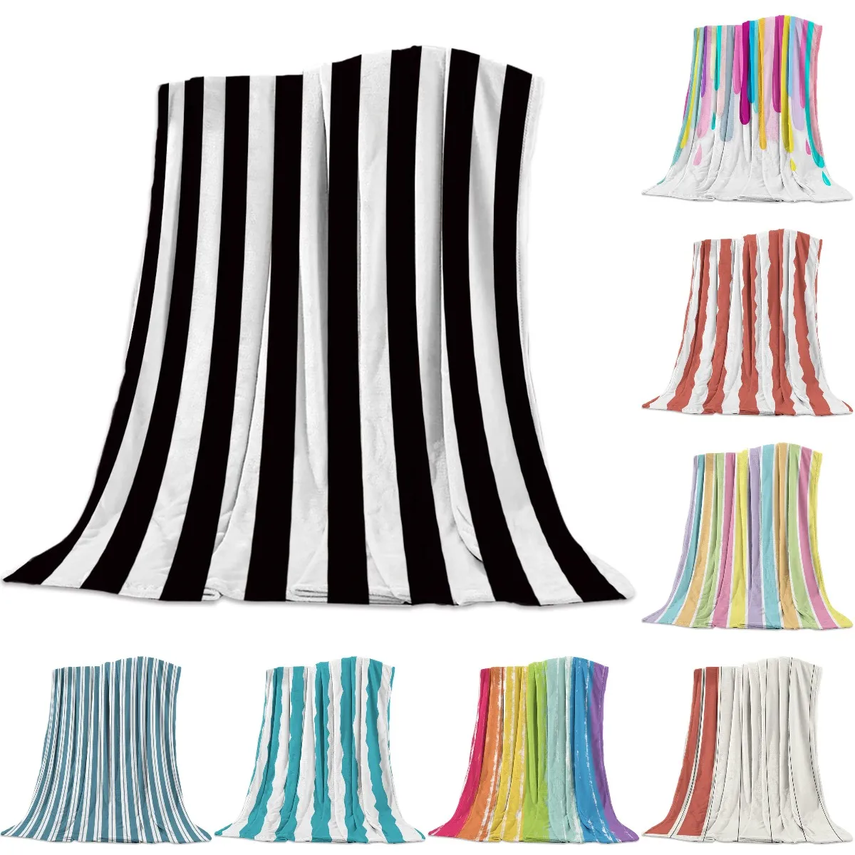 

Simple Black White Striped Bedspread Blankets Coverlet Throw Blanket Flannel Fleece Hypoallergenic Micro Microfiber Decorative