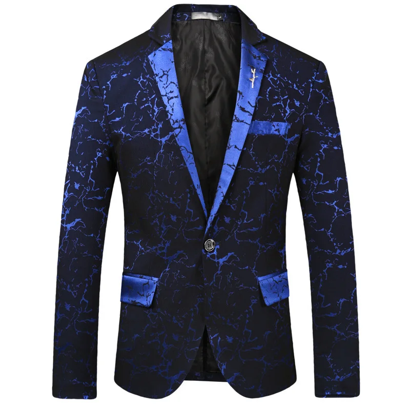 

New Blue Black Burgundy Pattern Suit Blazer Men's Slim Fit Barber Suit Jacket Man Coat Trendy Top Jacket 1 Piece M-5XL