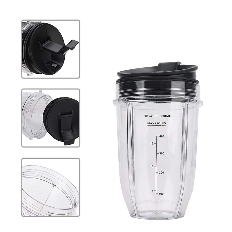 2 Pcs 18Oz Replacement Ninja Blender Cups with Lid for Auto IQ BL480 BL642 BL450 BL682 BL490 BL640 BL680