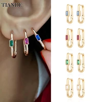 tiande silver color gold plated hoop earrings for women colour zircon piercing rectangle earrings 2022 fashion jewelry wholesale