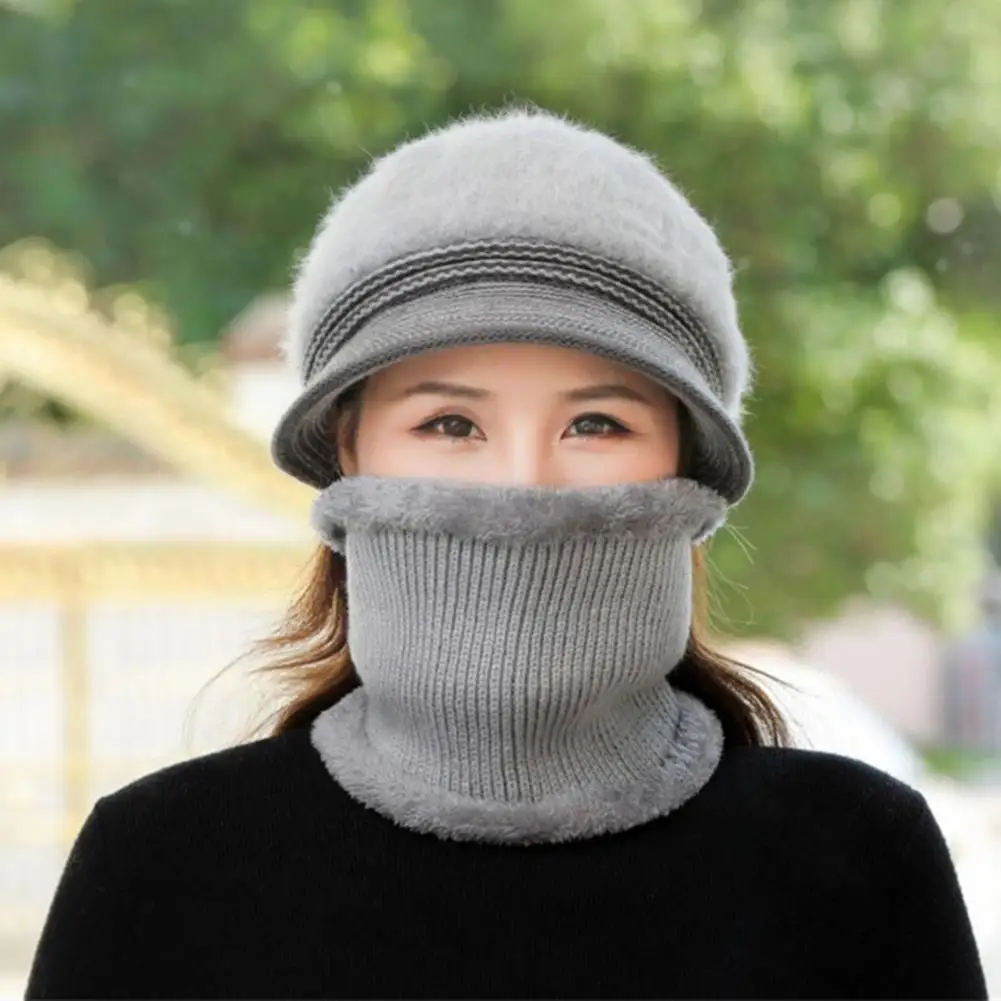 

2Pcs/Set Winter Women Hat Scarf Plush Lining Short Brim Windproof Knitting Bucket Cap Scarf For Outdoor Chapéus Femininos
