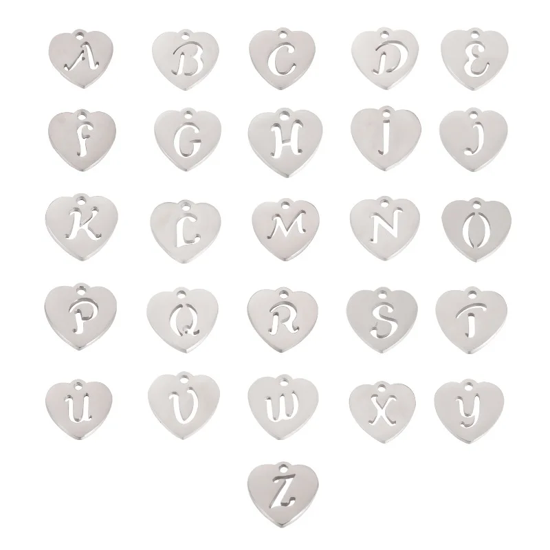 

10Pcs/Lot 26 Letter Charms 12mm Stainless Steel Gold Heart Initials Pendant For DIY Jewelry Making Necklaces Bracelets