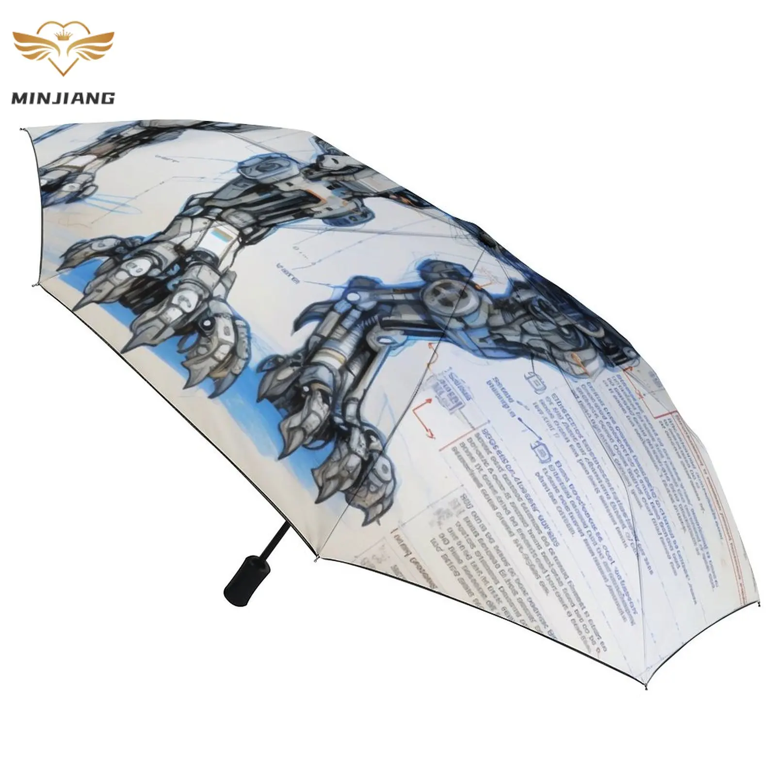 Line Drawing Robot Blueprints Portable Umbrella Wind Resistant Black Coat Umbrellas For Men