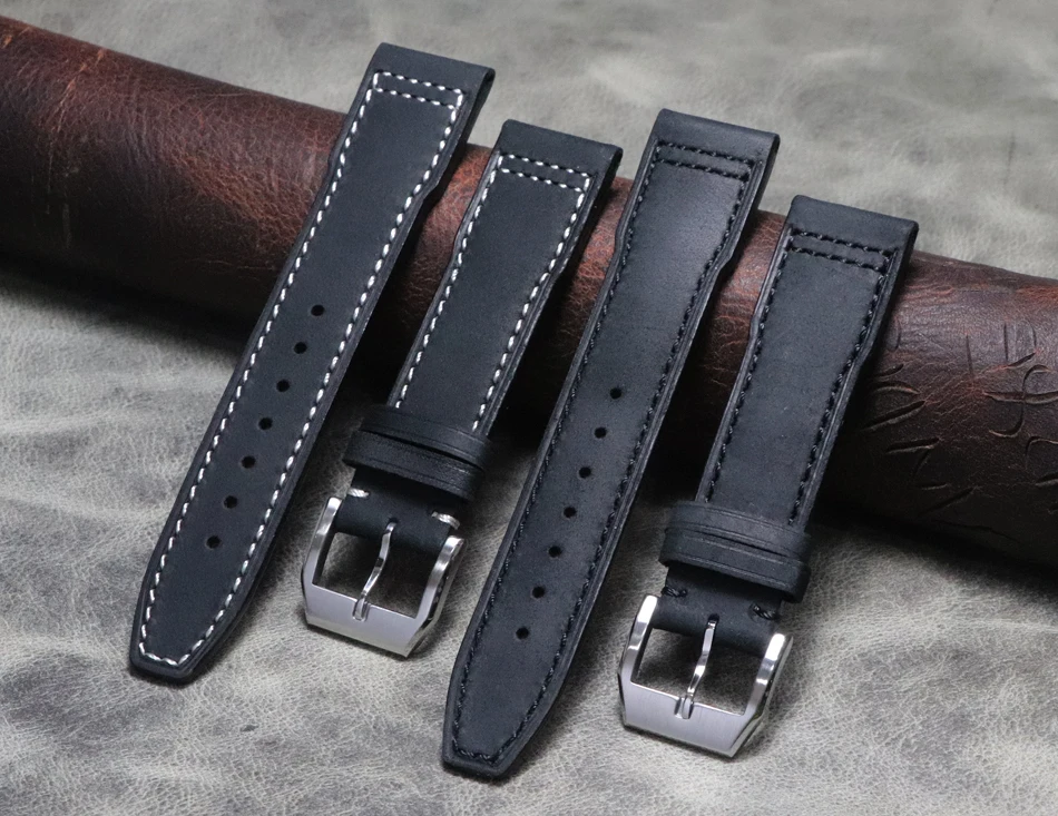 

20 21 22mm Black Watch Strap Handmade Men's Watch Band Genuine Leather Belt personalise Watchbands for iwc series Accessories