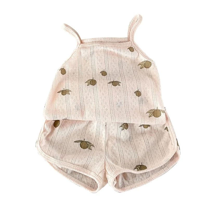 

Girls Summer Home Wear Cotton Pajama Set Baby Print Suspenders Sling & Shorts H37A