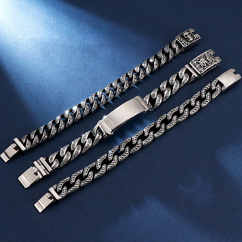 Тяжелый браслет 15 мм в стиле ретро панк с черным черепом мужской модный из