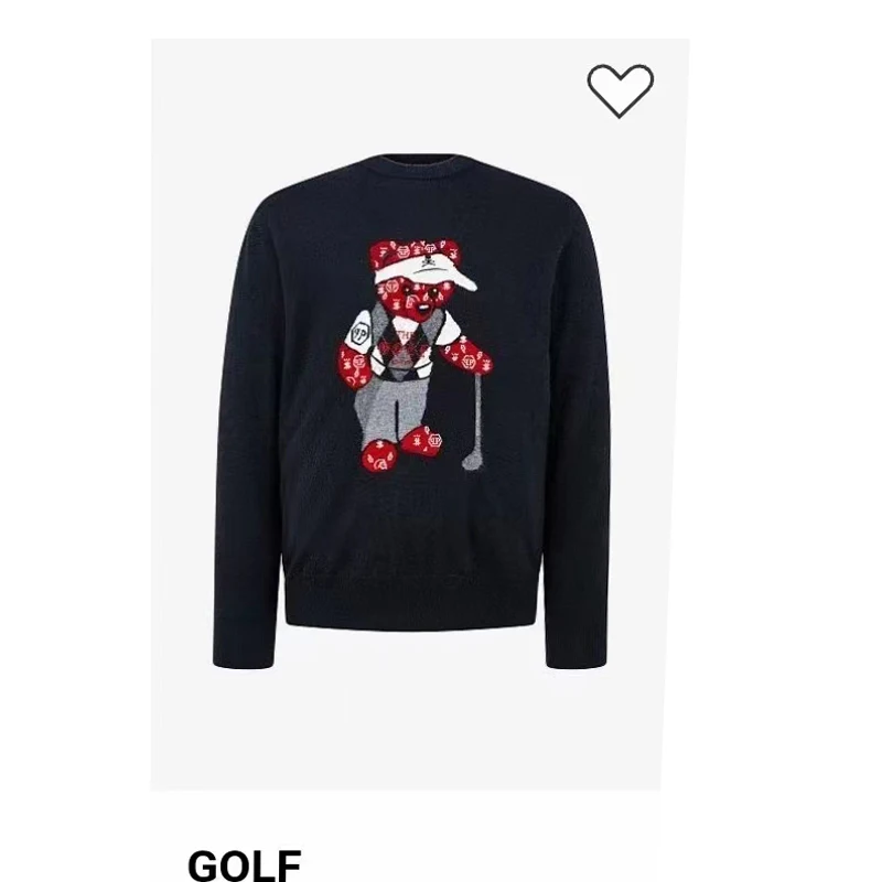 

Korean Original 23 Autumn/Winter New Men's Golf Sweater Pattern Sweater Round Neck Casual Warm Top