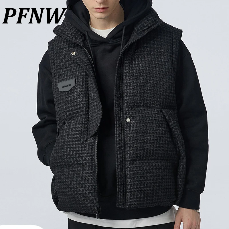 

PFNW Spring Autumn Men's Tide Print Vest Jacquard Cotton Padded Clothes Senior Loose High Street Zippers Darkwear Tops 12A7337