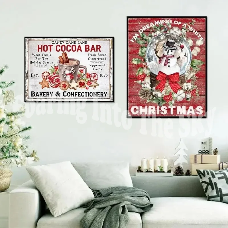 Christmas Wall Art Print Hot Chocolate Candyland Express Gingerbread Bakery Sign Poster Vintage Canvas Painting Kitchen Decor