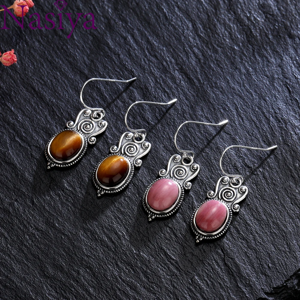 

925 Silver Drop Earrings Ear Stub Natural Labradorite for Women Jewelry Retro Luxury Earring Birthday Anniversary Gift Wholesale