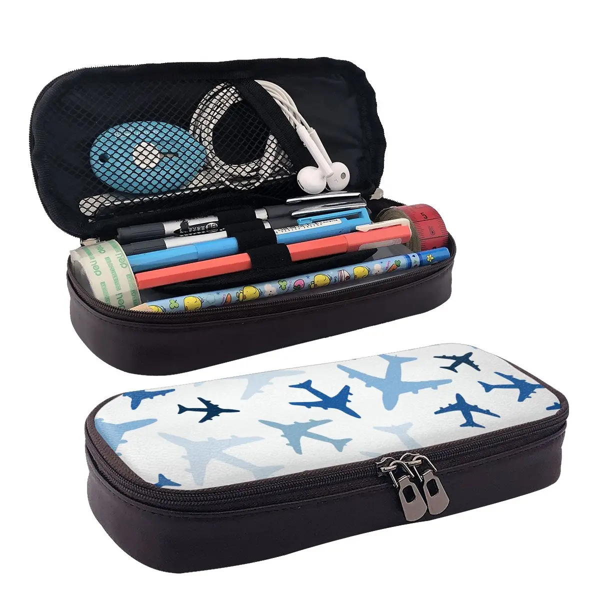 

Plane Leather Pencil Case Zipper Pencil Box Stationery Pen Pouch for Boys Girls School Students Work Office