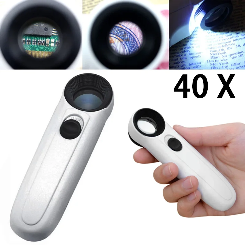 

LED Light 40x 3.5mm Magnifying Glass Loupe Handheld Microscope Magnifier Illuminated lamp For Circuit Boards Hallmarks Jewelry