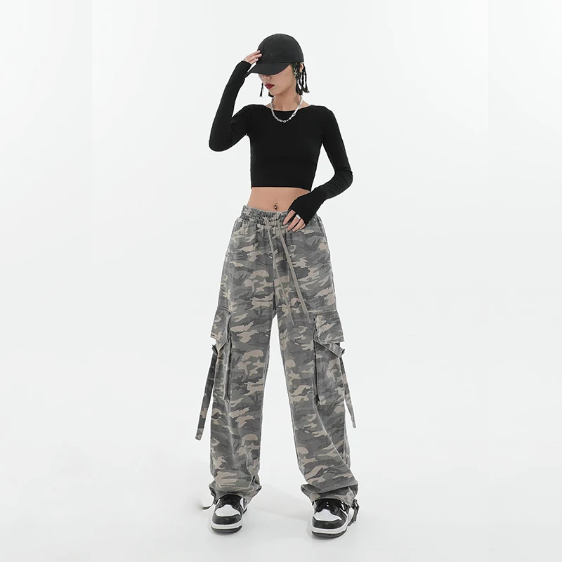 

Camouflage Cargo Pants Spring 2022 Womens Fashion Streetwear High Waist Cotton Baggy Hip hop High Street jogging Trousers