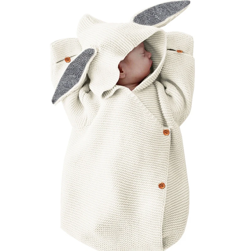

Newborn Baby Knitted Cotton Infant Swaddle Wrap Rabbit Ear Blanket Sleeping Bag for Baby Girls Boys Baby Shower Wrapping Coat