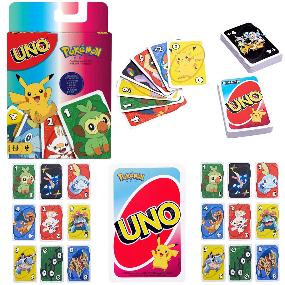 

Mattel UNO Anime Pokemon UNO Cards Games Family Entertainment Fun Poker Party Game Toys Playing Cards Gift Mario Bts