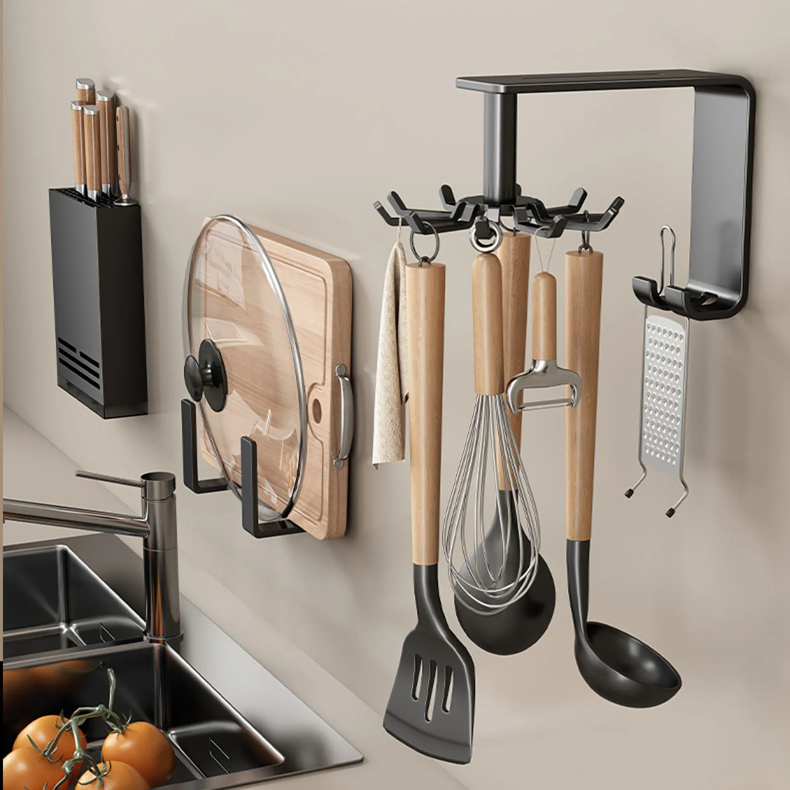 Настенные вешалки с поворотом на 360 ° кухонные Крючки из 10 предметов стойка