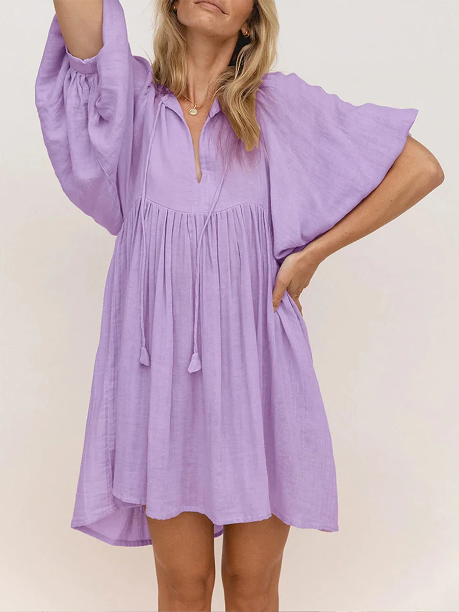 Женское цветочное мини-платье Alyweatry в стиле бохо с V-образным вырезом и пышными