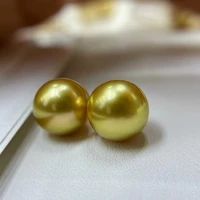 huge charming pair of 10 11mm natural south sea genuine golden round good luste loose pearl genstone jewelry