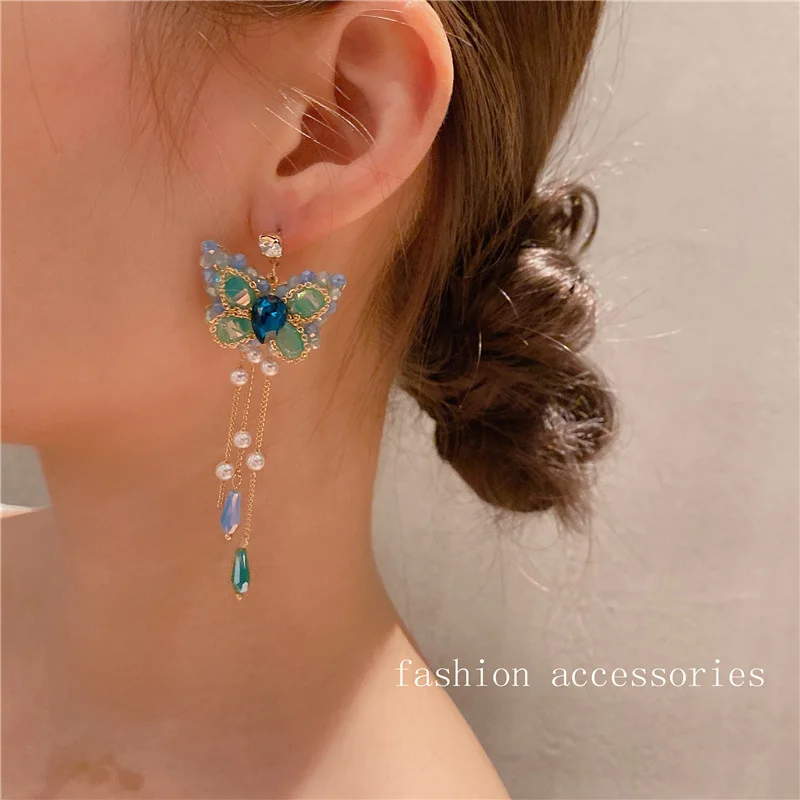 

Новые Серебряные иглы темперамент бабочка тяжелая промышленность Серьги Кристалл кисточкой длинные тонкие серьги женские сетки красный в...