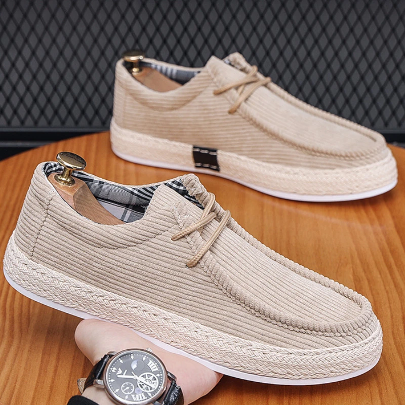 

Men Round Head Sneakers Summer Breathable Solid Color Lace Up Canvas Shoes Slip on Loafers Casual Flats Tenis Corrida Masculino