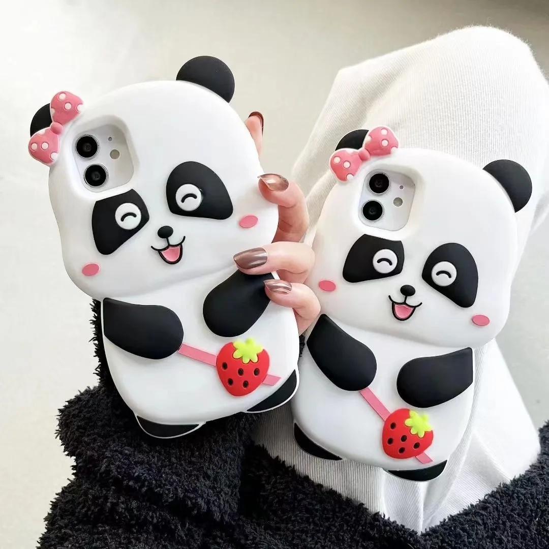 

3D Luxury Cute Anmal Panda Silicone Phone Cases For Iphone 13 12 Pro 11 X XR XS Max 8 7 6 6S Plus Protective Antidrop Back Cover