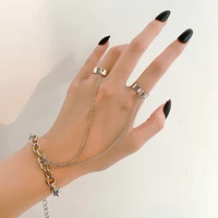 punk silver color chain wrist bracelet rings for women men charm set couple detachable hip hop ring 2022 fashion jewelry gift