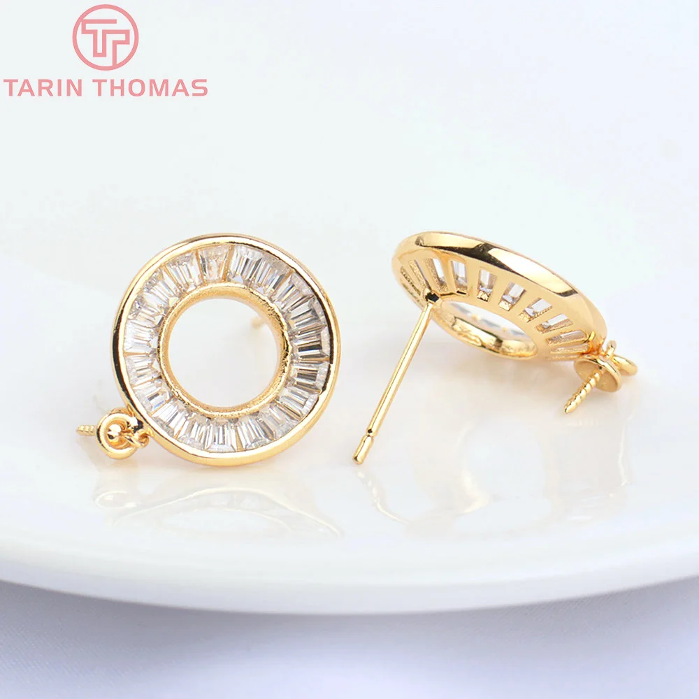 

(4919) 2PCS 15MM 24K Gold Color Brass with Zircon Round Charms Stud Earrings High Quality DIY Jewelry Making Findings Wholesale