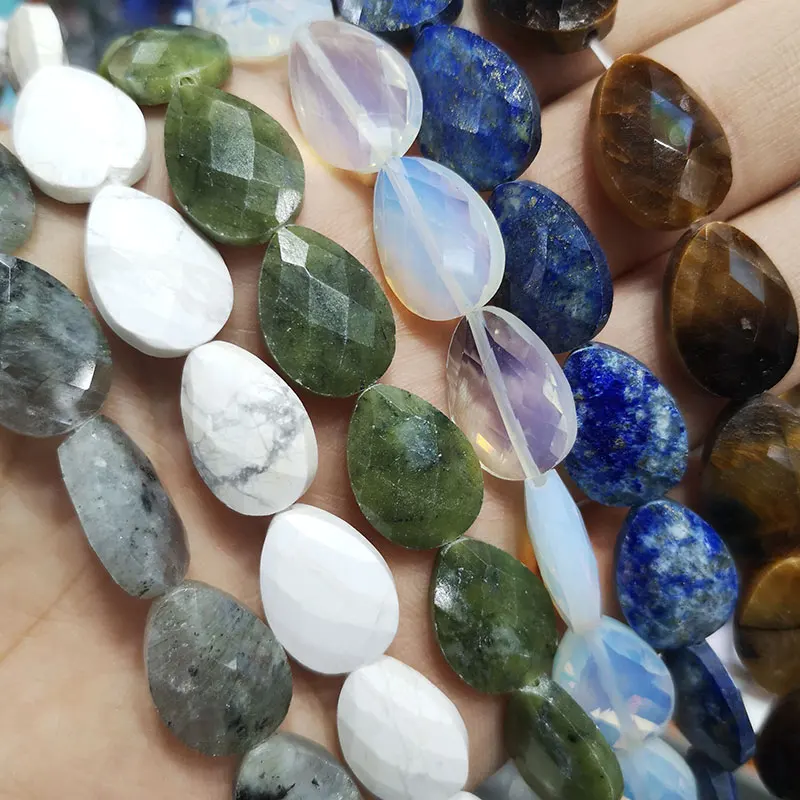 

Natural Faceted Teardrop Rose Quartzs Black Agates Jaspers Lapis Gem Stone Spacer Beads For Jewelry Making DIY Bracelet Earrings