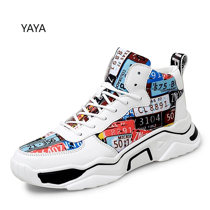 

2022new High Top Men's Sneakers Shoes Autumn Platform Graffiti Canvas And Pu Man running Shoe Tenis Masculino Zapatillas Hombre