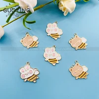 10pcs alloy drip oil enamel charm cartoon little bee pendant earrings diy designer keychain pendant jewelry accessories