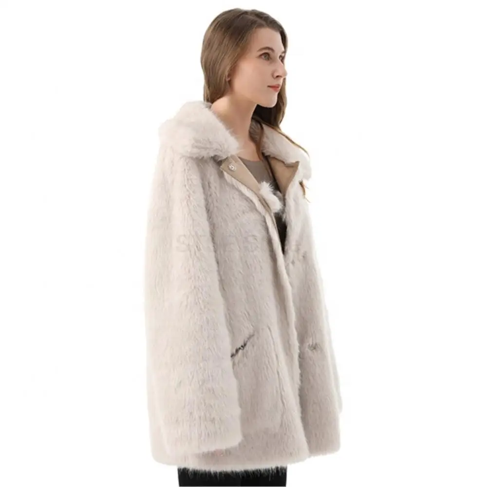 Women Winter Real Suede Long Jacket Single Breasted Lapel Pocket Real Fur Coat Fashion Designer Thermal Elegant women's Clothing