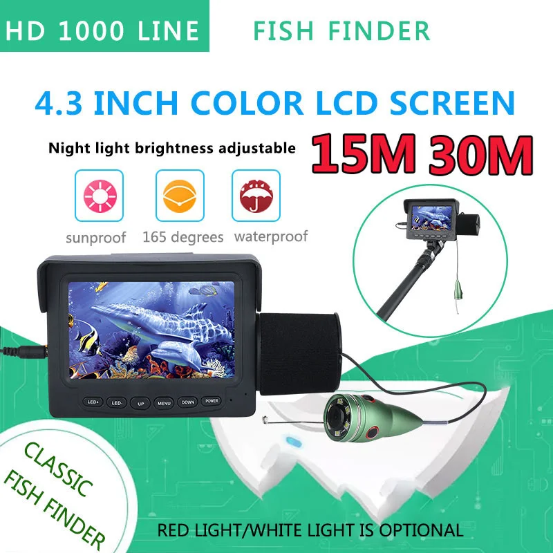 

15M/30M 1200Tvl Fish Finder Underwater Fishing Camera 4.3 Inch Monitor 6Pcs 6W Ir Led Night Vision Camera for Fishing Hot Sale