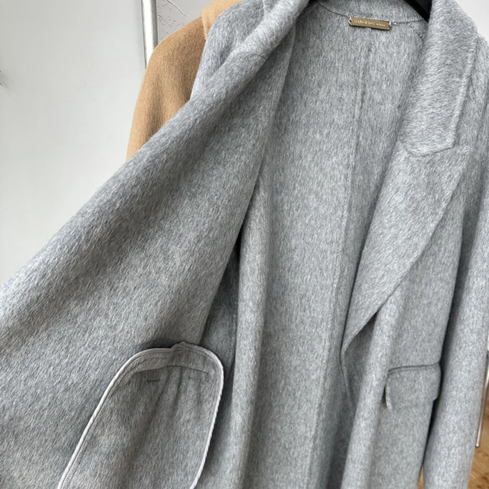 Новинка 2024 высококачественное серое двустороннее шерстяное кашемировое длинное