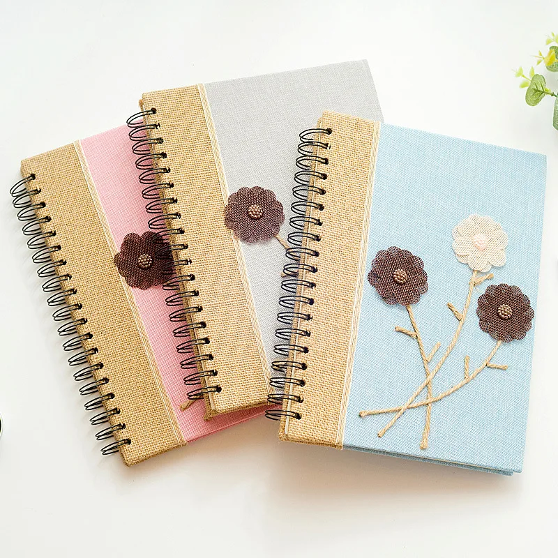 18k Handmade Cotton and Linen Cloth Coil Notebook Student School Supplies Notepad Diary Office Meeting Record Book Stationery