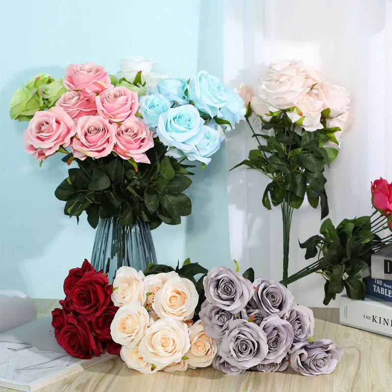

Simulated Flowers 10 Rose Bouquets Wedding Dress Fake Flower Arrangement Photography Props Hand Holding Flowers Spot Wholesale