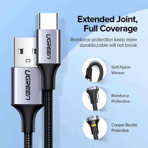 Кабель UGREEN USB Type-C, провод для быстрой зарядки для Samsung S20, S21, Xiaomi POCO, 3 А