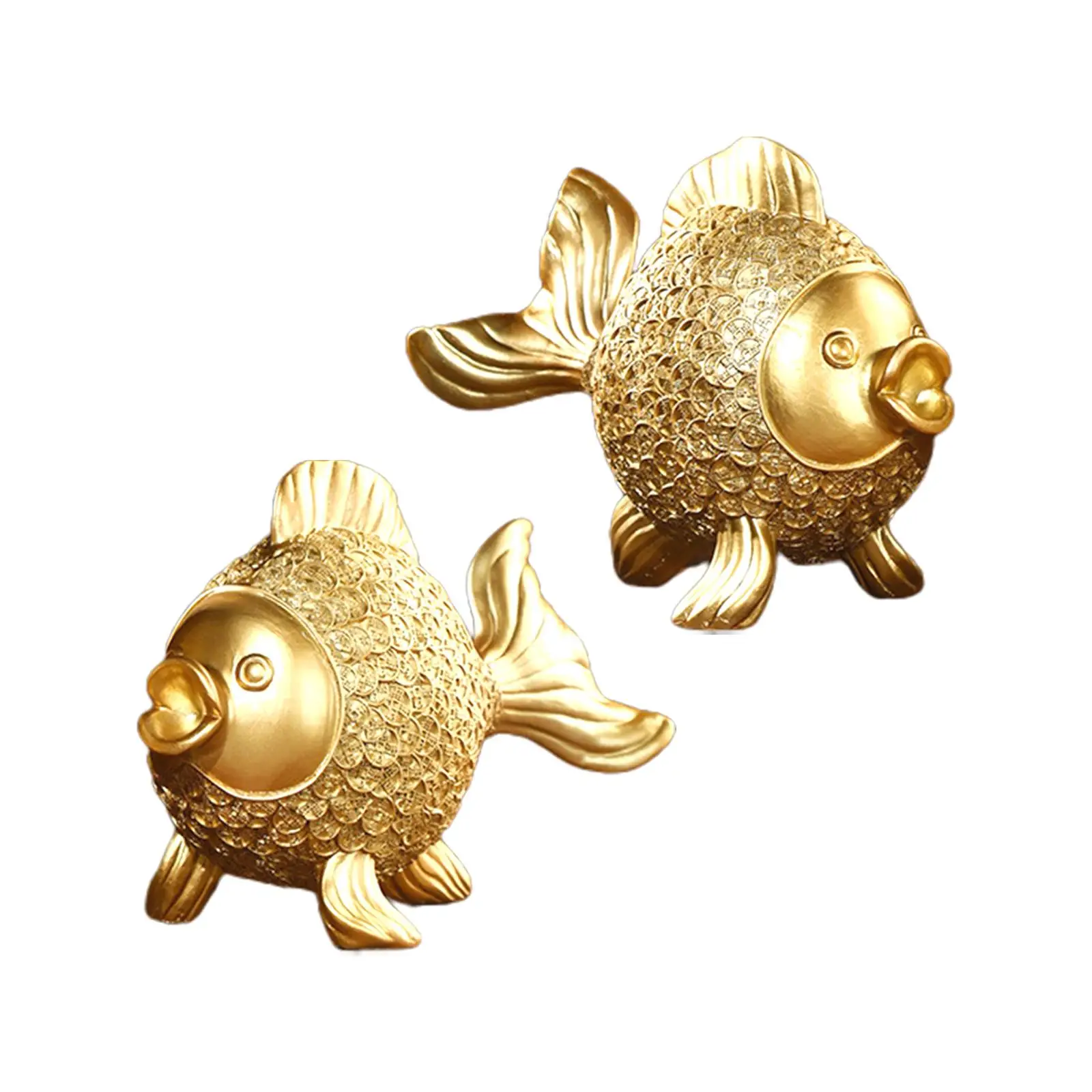 

2Pcs Lifelike Goldfish Sculpture Figurine Hand Carved Crafts Vintage Style