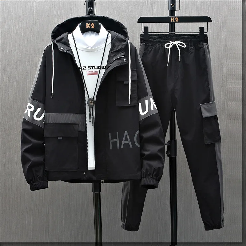 

Новинка весна-осень 2022 Рабочая куртка с капюшоном свободная Мужская одежда из двух частей мужской красивый спортивный костюм для отдыха