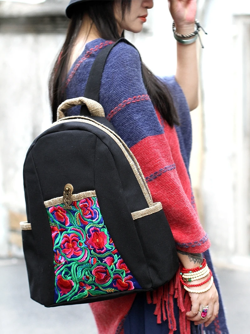 New Cute canvas Women Backpacks Chinese style embroidery Casual Backpacks Original vintage Travel backpack