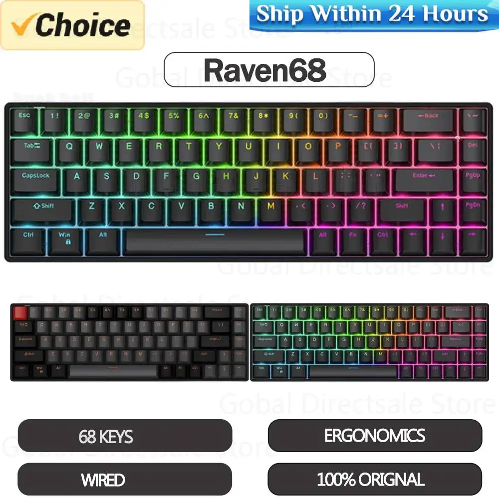 APWIKOGER Проводная механическая игровая клавиатура Raven68 с магнитным валом