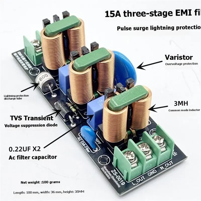Фото Фильтр электромагнитных помех EMI 8А 10А 15А 18А, защита от импульсных перенапряжений и молний общего режима №2