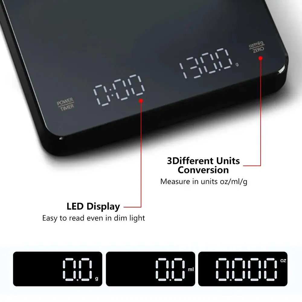 Электронные весы для кофе с таймером светодиодный экран USB 3 кг 0 1 г/унция/мл